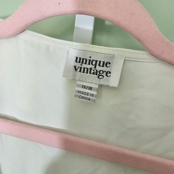 Unique Vintage Ivory Ruffle Short Sleeve Blouse 1X 16 White - Picture 4 of 6